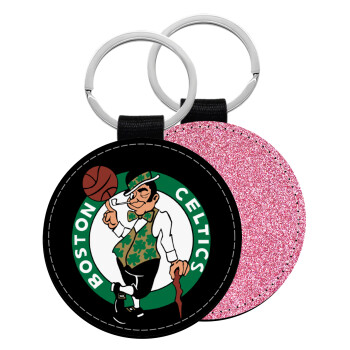 Boston Celtics, Μπρελόκ Δερματίνη, στρογγυλό ΡΟΖ (5cm)