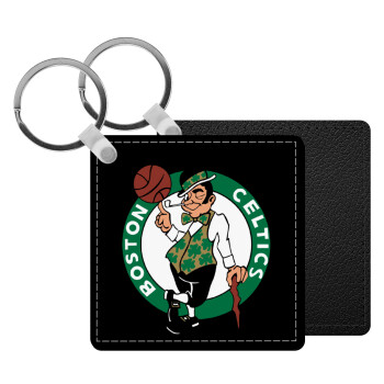 Boston Celtics, Μπρελόκ Δερματίνη, τετράγωνο ΜΑΥΡΟ (5x5cm)