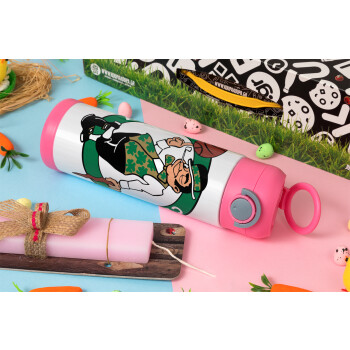 Boston Celtics, Πασχαλινή Λαμπάδα με Παιδικό παγούρι θερμό, ανοξείδωτο, με καλαμάκι ασφαλείας, ΡΟΖ (500ml)