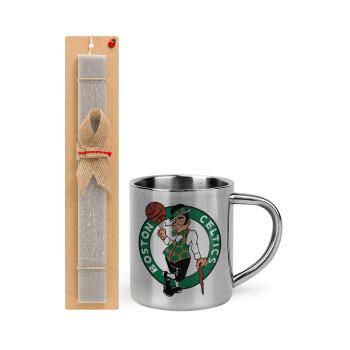 Boston Celtics, Easter Set, metallic thermal cup (300ml) & Easter aromatic flat candle (30cm) (GRAY)