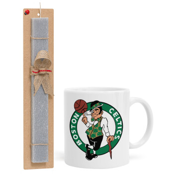 Boston Celtics, Πασχαλινή Λαμπάδα με Κούπα κεραμική (330ml) & κερί αρωματικό πλακέ (30cm) (ΓΚΡΙ)