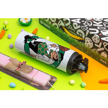 Boston Celtics, Πασχαλινή Λαμπάδα με Travel Tumbler θερμό με διπλό καπάκι (600ml, BPA free) & κερί αρωματικό πλακέ (30cm) (ΡΟΖ)