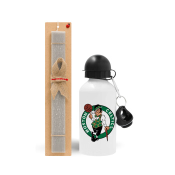 Boston Celtics, Easter Set, metallic aluminum water bottle (500ml) & aromatic flat Easter candle (30cm) (GRAY)