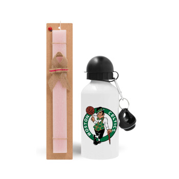 Boston Celtics, Πασχαλινό Σετ, παγούρι μεταλλικό αλουμινίου (500ml) & πασχαλινή λαμπάδα αρωματική πλακέ (30cm) (ΡΟΖ)