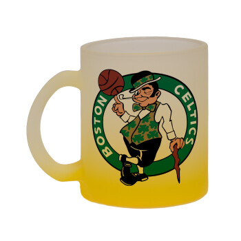 Boston Celtics, Κούπα γυάλινη δίχρωμη με βάση το κίτρινο ματ, 330ml