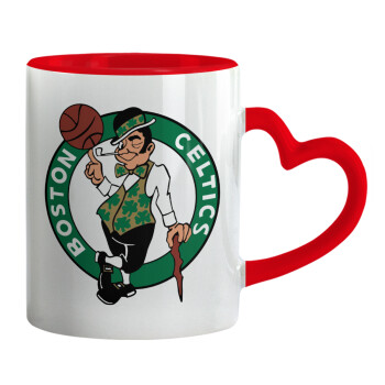 Boston Celtics, Κούπα καρδιά χερούλι κόκκινη, κεραμική, 330ml