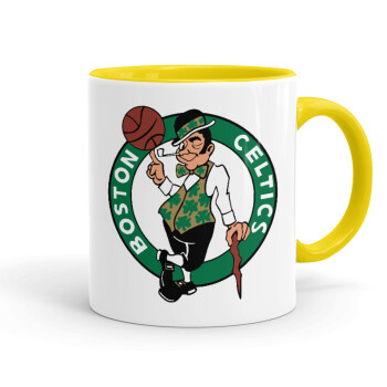 Boston Celtics, Κούπα χρωματιστή κίτρινη, κεραμική, 330ml