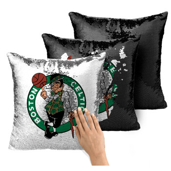 Boston Celtics, Μαξιλάρι καναπέ Μαγικό Μαύρο με πούλιες 40x40cm περιέχεται το γέμισμα