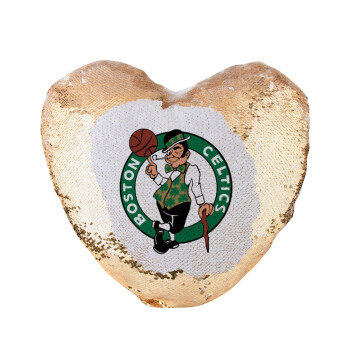 Boston Celtics, Μαξιλάρι καναπέ καρδιά Μαγικό Χρυσό με πούλιες 40x40cm περιέχεται το  γέμισμα