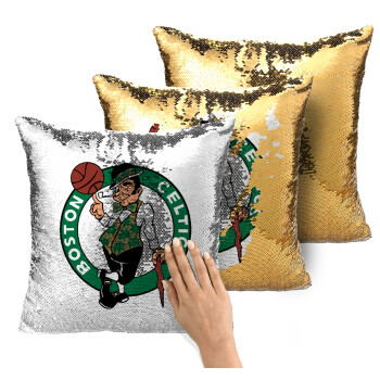 Boston Celtics, Μαξιλάρι καναπέ Μαγικό Χρυσό με πούλιες 40x40cm περιέχεται το γέμισμα