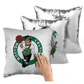 Boston Celtics, Μαξιλάρι καναπέ Μαγικό Ασημένιο με πούλιες 40x40cm περιέχεται το γέμισμα