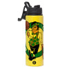 Metallic water bottle with safety lid, 850ml aluminum