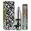 Easter Set, metallic stainless thermos flask (500ml) & scented flat Easter candle (30cm) (GRAY)