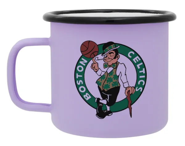 Boston Celtics — Metal enamel mug, matte light pastel purple, 360ml