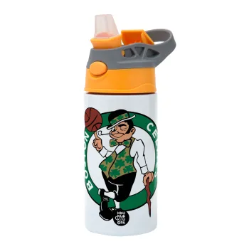 Boston Celtics, Παιδικό παγούρι θερμό, ανοξείδωτο, με καλαμάκι ασφαλείας, Πορτοκαλί/Γκρι (360ml) BPA-FREE