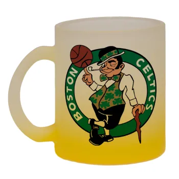 Boston Celtics, Κούπα γυάλινη δίχρωμη με βάση το κίτρινο ματ, 330ml