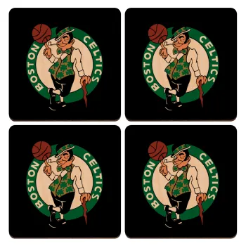 Boston Celtics, ΣΕΤ x4 Σουβέρ ξύλινα τετράγωνα plywood (9cm)