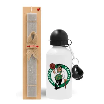 Boston Celtics, Easter Set, metallic aluminum water bottle (500ml) & aromatic flat Easter candle (30cm) (GRAY)