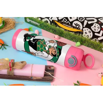 Boston Celtics, Πασχαλινή Λαμπάδα με Παιδικό παγούρι θερμό, ανοξείδωτο, με καλαμάκι ασφαλείας, ΡΟΖ (500ml)