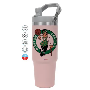 Boston Celtics, Pink color, 890ml (30oz) stainless Steel Tumbler with Handle