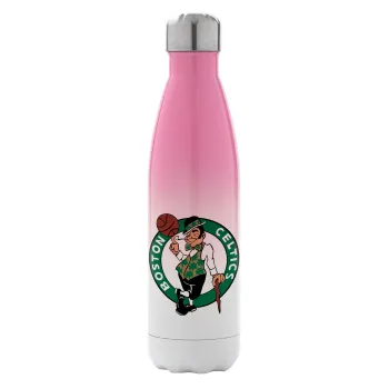 Boston Celtics, Μεταλλικό παγούρι θερμός Ροζ/Λευκό (Stainless steel), διπλού τοιχώματος, 500ml