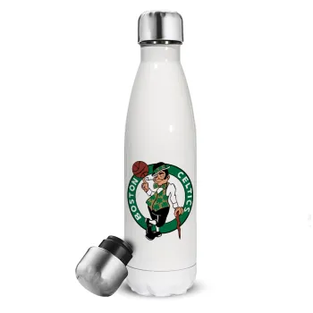 Boston Celtics, Μεταλλικό παγούρι θερμός Λευκό (Stainless steel), διπλού τοιχώματος, 500ml