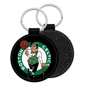 Boston Celtics, Μπρελόκ Δερματίνη, στρογγυλό ΜΑΥΡΟ (5cm)