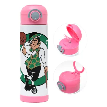 Boston Celtics, Παιδικό παγούρι θερμό, ανοξείδωτο, με καλαμάκι ασφαλείας, ΡΟΖ (500ml)