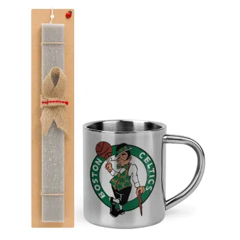 Boston Celtics, Πασχαλινή Λαμπάδα με μεταλλική κούπα θερμό (300ml) & κερί αρωματικό πλακέ (30cm) (ΓΚΡΙ)