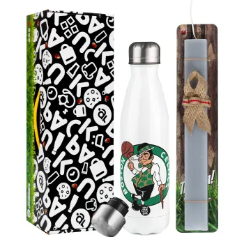 Boston Celtics, Πασχαλινή Λαμπάδα με μεταλλικό παγούρι θερμός λευκός (500ml) & λαμπάδα αρωματική πλακέ (30cm) (ΓΚΡΙ)