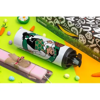 Boston Celtics, Πασχαλινή Λαμπάδα με Travel Tumbler θερμό με διπλό καπάκι (600ml, BPA free) & κερί αρωματικό πλακέ (30cm) (ΡΟΖ)