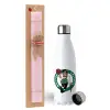 Easter Set, metallic stainless steel water bottle (750ml) & scented flat Easter candle (30cm) (PINK)