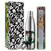 Easter Set, metallic stainless thermos flask (500ml) & scented flat Easter candle (30cm) (GRAY)