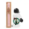 Easter Set, metallic aluminum bottle (500ml) & aromatic flat Easter candle (30cm) (PINK)