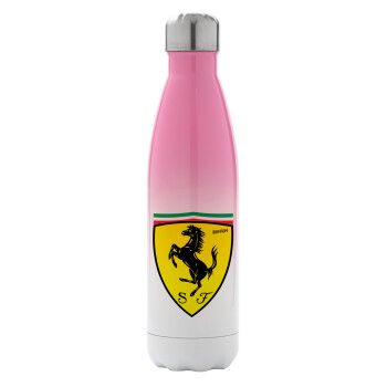 Ferrari, Μεταλλικό παγούρι θερμός Ροζ/Λευκό (Stainless steel), διπλού τοιχώματος, 500ml