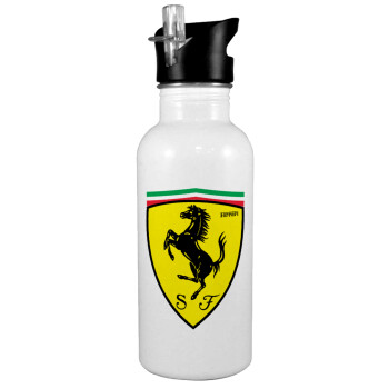 Ferrari, Παγούρι νερού Λευκό με καλαμάκι, ανοξείδωτο ατσάλι 600ml