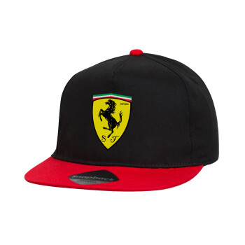 Ferrari, Καπέλο παιδικό snapback, 100% Βαμβακερό, Μαύρο/Κόκκινο
