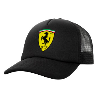 Ferrari, Καπέλο Ενηλίκων Soft Trucker με Δίχτυ Μαύρο (POLYESTER, ΕΝΗΛΙΚΩΝ, UNISEX, ONE SIZE)