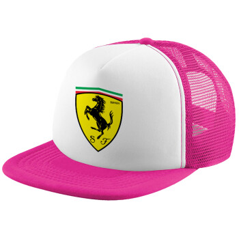 Ferrari, Καπέλο Ενηλίκων Soft Trucker με Δίχτυ Pink/White (POLYESTER, ΕΝΗΛΙΚΩΝ, UNISEX, ONE SIZE)