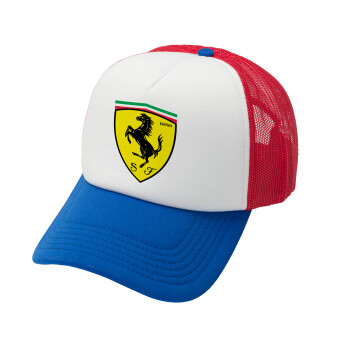 Ferrari, Καπέλο Ενηλίκων Soft Trucker με Δίχτυ Red/Blue/White (POLYESTER, ΕΝΗΛΙΚΩΝ, UNISEX, ONE SIZE)