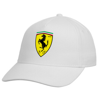 Ferrari, Καπέλο παιδικό Baseball, 100% Βαμβακερό, Λευκό