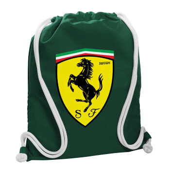 Ferrari, Τσάντα πλάτης πουγκί GYMBAG BOTTLE GREEN, με τσέπη (40x48cm) & χονδρά λευκά κορδόνια
