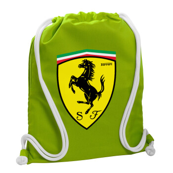 Ferrari, Τσάντα πλάτης πουγκί GYMBAG LIME GREEN, με τσέπη (40x48cm) & χονδρά κορδόνια