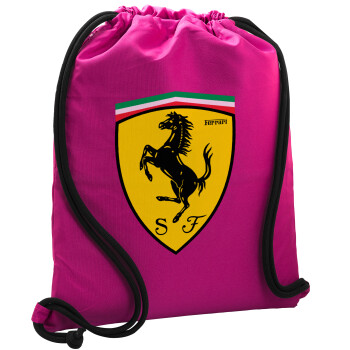 Ferrari, Τσάντα πλάτης πουγκί GYMBAG Φούξια, με τσέπη (40x48cm) & χονδρά κορδόνια
