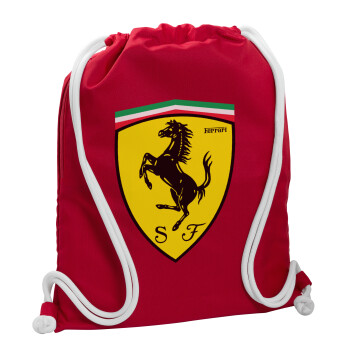 Ferrari, Τσάντα πλάτης πουγκί GYMBAG Κόκκινη, με τσέπη (40x48cm) & χονδρά κορδόνια