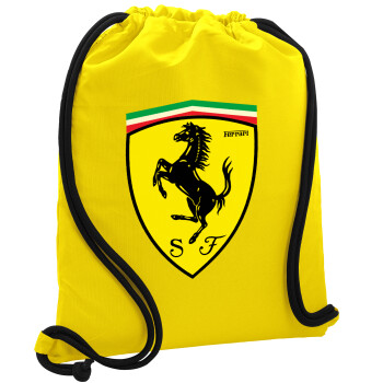 Ferrari, Τσάντα πλάτης πουγκί GYMBAG Κίτρινη, με τσέπη (40x48cm) & χονδρά κορδόνια