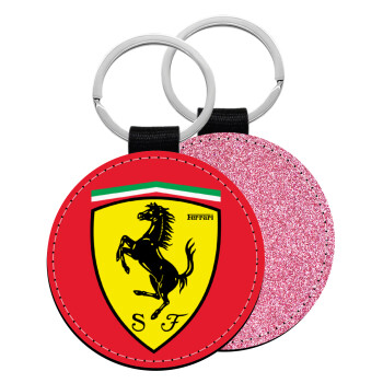 Ferrari, Μπρελόκ Δερματίνη, στρογγυλό ΡΟΖ (5cm)