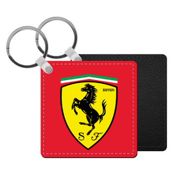 Ferrari, Μπρελόκ Δερματίνη, τετράγωνο ΜΑΥΡΟ (5x5cm)