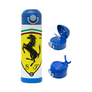 Ferrari, Παιδικό παγούρι θερμό, ανοξείδωτο, με καλαμάκι ασφαλείας, ΜΠΛΕ (500ml)
