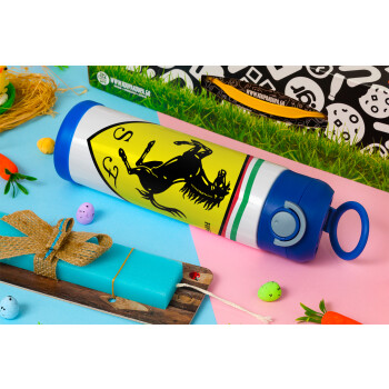 Ferrari, Easter candle, Childrens hot water bottle, stainless steel, with safety straw, BLUE (500ml)
